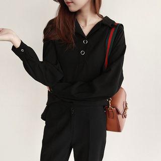 Metallic-button Collared Chiffon Top