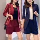Set: Elbow-sleeve Double Breasted Striped Blazer + Dress Shorts