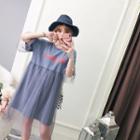 Bell-sleeve Lettering Mesh Overlay T-shirt Dress