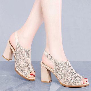 Peep-toe Chunky-heel Slingback Sandals