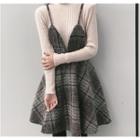 Turtleneck Sweater / V-neck Spaghetti Strap Knit Dress