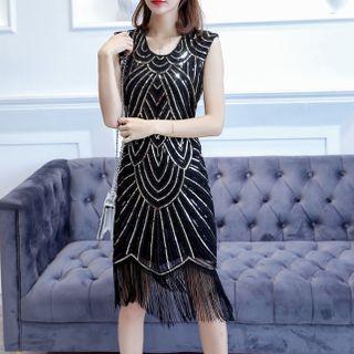 Sleeveless Fringed Sheath Sequin Dress
