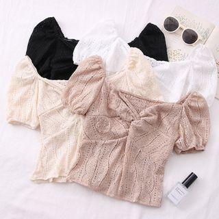 Wide-neck Twisted Lace Crop Top