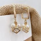 Caged Faux Crystal Faux Pearl Dangle Earring Square - Cutout - One Size