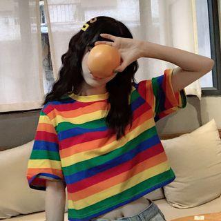 Rainbow-stripe Crop T-shirt As Figure - One Size