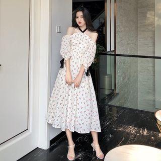 Off-shoulder Cherry Printed Dress