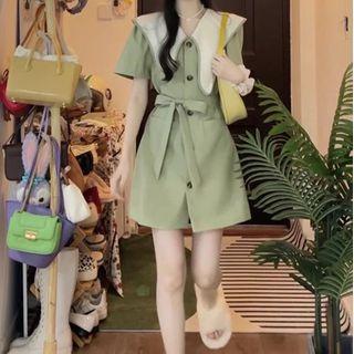 Short-sleeve Contrast Collar Mini Blazer Dress