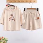 Elbow-sleeve Print Hoodie / Shorts / Set
