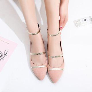 Pointed Block Heel Strappy Flats