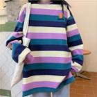 Bear Embroidered Striped Sweatshirt