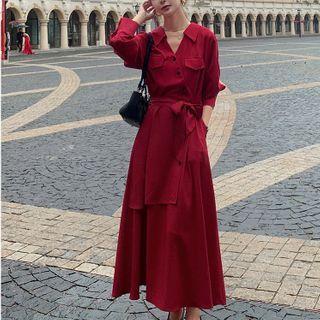 Long Sleeve Asymmetric A-line Shirtdress