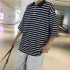 Pinstriped Elbow-sleeve Polo Shirt