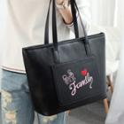 Embroidered Faux Leather Tote Bag