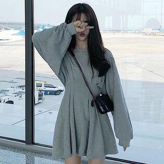 Long-sleeve Mini A-line Dress Gray - One Size