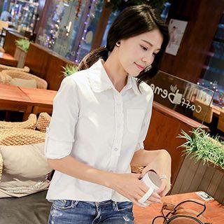 Lace Trim Tab-sleeve Shirt