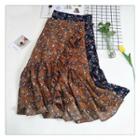 Ruffle Trim Floral Print Midi Skirt