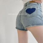 Heart-badge Denim Shorts