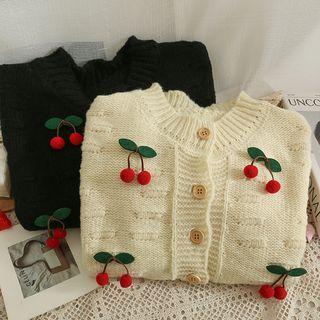 Cherry-accent Crew-neck Cardigan