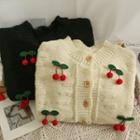 Cherry-accent Crew-neck Cardigan