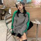 Color-block Striped Button-up Oversize Top