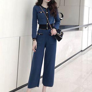 Color Block Knit Top / Wide Leg Knit Pants