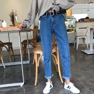 Washed Straight-leg Cropped Jeans