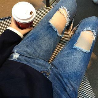 Distressed Asymmetric Slim-fit Jeans