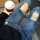 Distressed Asymmetric Slim-fit Jeans
