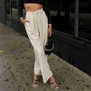 Asymmetrical Low Waist Wide Leg Pants
