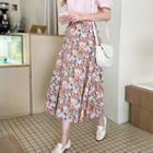 Zip-side Floral Print Skirt Pink - One Size