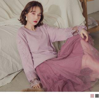 Lace Panel Long Sleeve Pullover