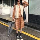 Plain Vest / Check Striped Long-sleeve Dress