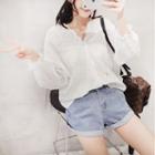 Long-sleeve Frilled Cuff Eyelet Top