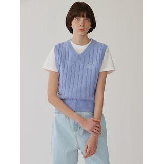 V-neck Cable-knit Sweater Vest Lavender - One Size