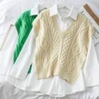 Set: Long Shirt + Loose-fit Knit Vest