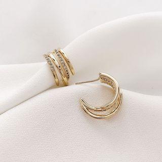 Rhinestone Layered Open Hoop Earring 1 Pair - As Shown In Figure - One Size