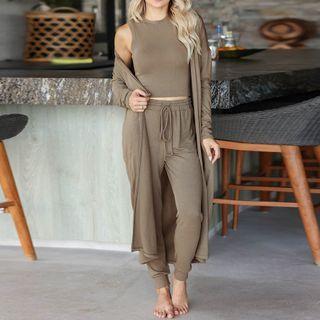 Set: Cropped Tank Top + Long Cardigan + Sweatpants