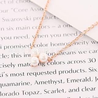 Faux Pearl Pendant Necklace Rose Gold - One Size