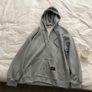 Oversize Hooded Zip Plain Sweatshirt Jacket