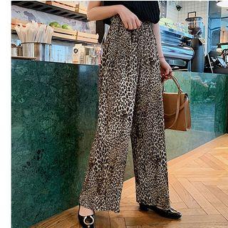 Halter Top / Leopard Print Wide-leg Pants