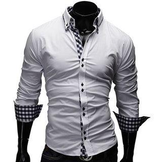 Gingham Panel Long-sleeve Shirt