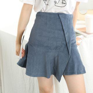 Ruffle-hem Mini A-line Corduroy Skirt