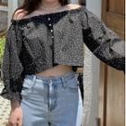 3/4-sleeve Dotted Blouse Black - One Size