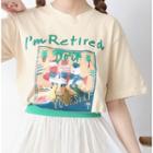 Set: Printed Elbow-sleeve T-shirt Dress + Mesh Skirt