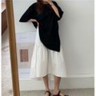 Side-slit Elbow-sleeve T-shirt / Midi A-line Skirt