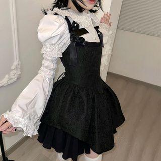 Flare-sleeve Top / Ribbon Overall Dress