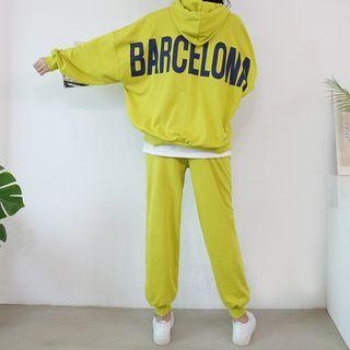 Set: Letter Hoodie + Pintuck Jogger Pants