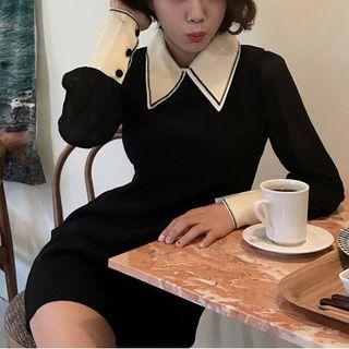 Long-sleeve Contrast Collar Dress