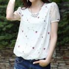 Flower Embroidered Short Sleeve Mesh Top