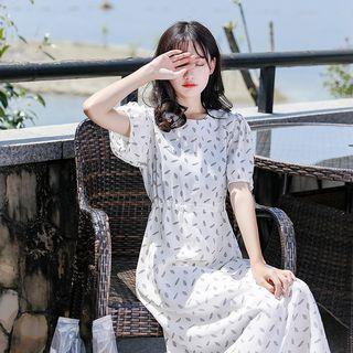 Short Sleeve Leaves Printed Dress